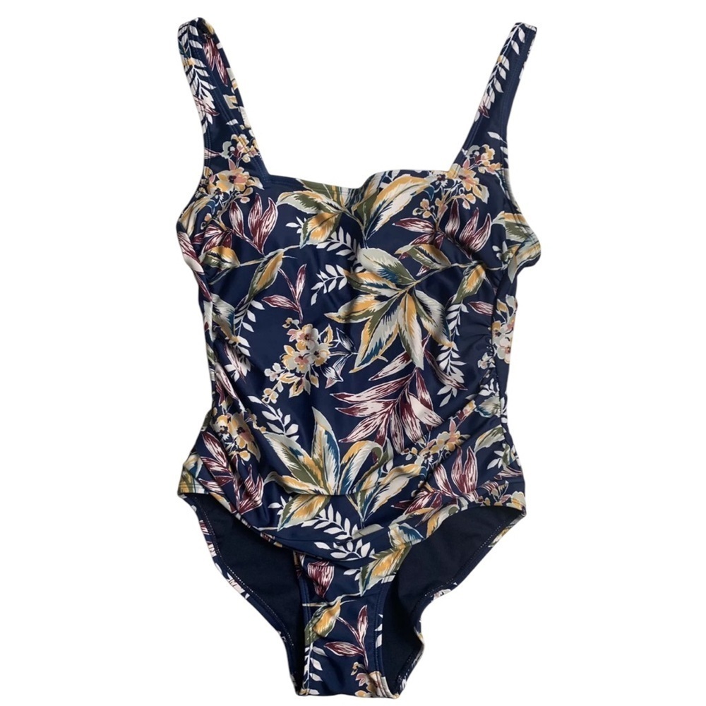 Anne Cole Blue Floral One Piece Bathing Suit Ruffle Straps Size 14